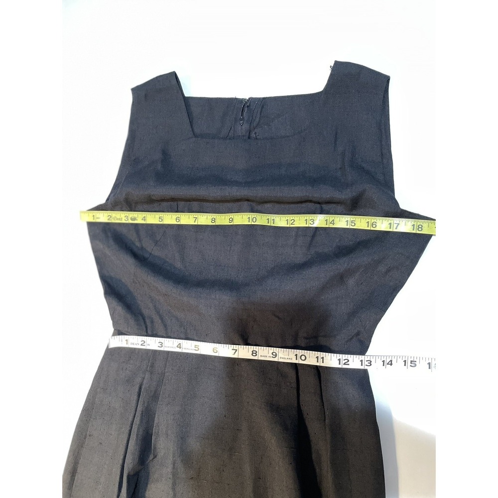 VTG 60s Little Black Dress Pencil Wiggle Square Side Arm Hole Pockets 38" Chest - Picture 7 of 13